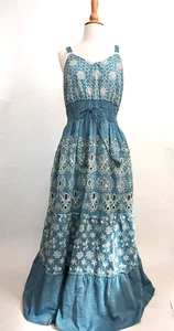 NWT Me 2 Magic Anthropologie Maxi Dress 2X Embroidered Blue Smocked Floral Boho - Picture 1 of 19