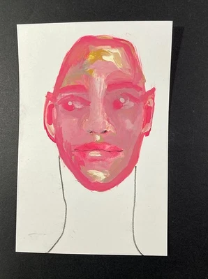 Retrato de hombre pintura ingenuo primitivo forastero 4x6 gouache arte de pared Miz Katie Foto 1 de 4