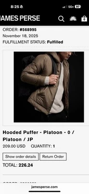 James Perse Hooded Puffer Jacket - Men 0 XS - Image 1 of 4