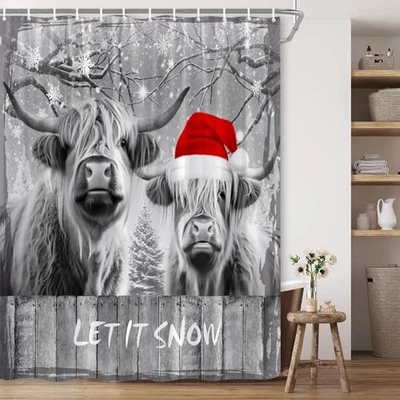 Merry Christmas Shower Curtain Rustic Farmhouse 70"W x 70"L (Pack of 1) Grey - Image 1 of 3