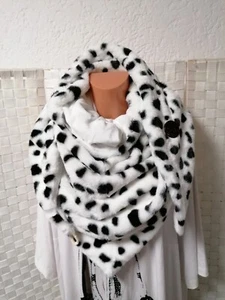 Dreieck warmer Schal Leo Winterschal Teddy doppelseitig kuschelweich Weiß Schwar - Bild 1 von 7