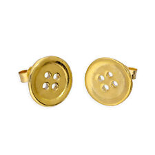 9ct Gold Flat Button Stud Earrings Buttons Fabric Tailor Clothes