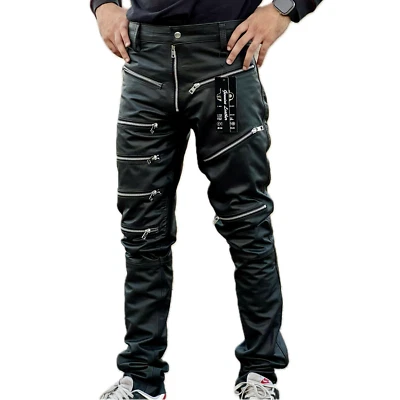 Nuevo Unisex Cremallera A Medida Diseñador Italiano Negro Multi Cremalleras Pantalones de Cuero Foto 1 de 4