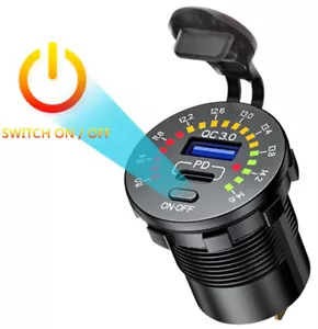 Cargador/voltímetro de control/voltímetro de control de calidad rápido 12 V carga rápida 3.0 USB tipo C - Imagen 1 de 8