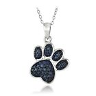 Sterling Silver Treated Blue Diamond Accent Paw Print Necklace