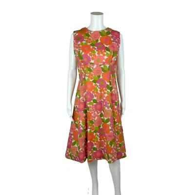 Vestido Floral Vintage Años 60 Para Mujer Grande Rosa Mod Tela de Corteza Groovy Shift Sidgreene Foto 1 de 4
