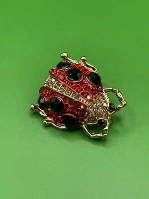Gold Tone Red Ladybug Rhinestone Brooch Pin  - Image 1 of 4