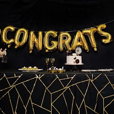 Gold 13" Congrats Mylar Foil Balloon BANNER Party Events Decorations Supplies - Image 1 of 4