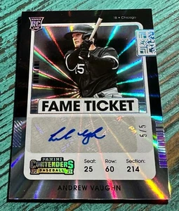 Andrew Vaughn White Sox 2021 Contenders Fame Ticket Auto #183 Rookie RC #d 5/5 - Bild 1 von 2