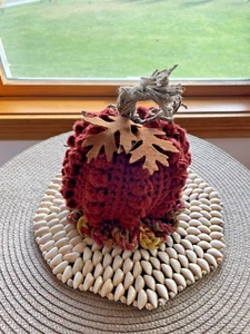 BERRY BOBBLED CROCHETED PUMPKIN, SMALL TERRA COTTA - Picture 1 of 4