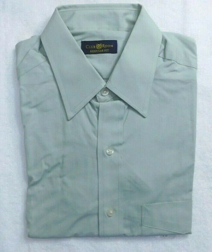 Club Room Men Sage Green 100 Cotton Short Sleeve Dress Shirt Size 15 Medium
