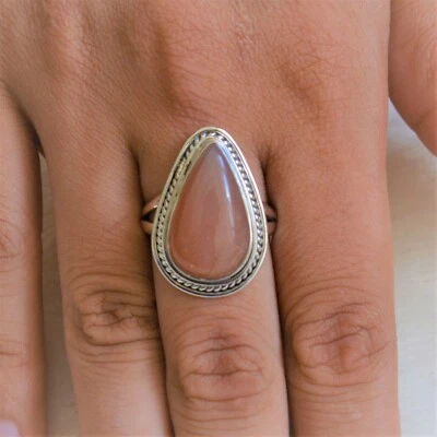 ANEL DE JOIAS DE PRATA ESTERLINA MACIÇA 925 PEDRA PRECIOSA NATURAL PEDRA DA LUA PÊSSEGO 3 A 12 - Imagem 1 de 4