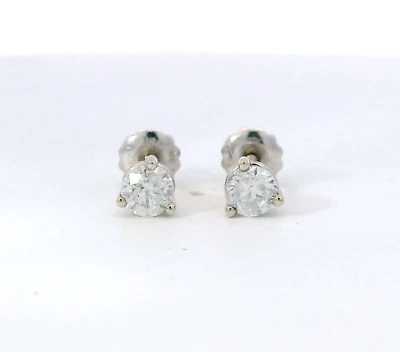 Brinco de ouro branco 14k redondo brilhante diamante natural 0,78 ct 3 pinos 4,5 mm - Imagem 1 de 4