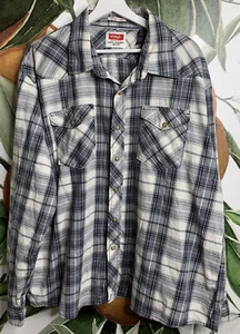 Camisa a Cuadros Gris Wrangler Para Hombres 2XL Algodón Botón a Presión Bolsillo Frontal Botón - Imagen 1 de 4