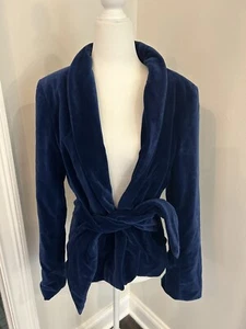 Douglas Hannant Blue Velvet Blazer Jacket Front Or Back Tie Sz 4 6 EUC - Picture 1 of 4