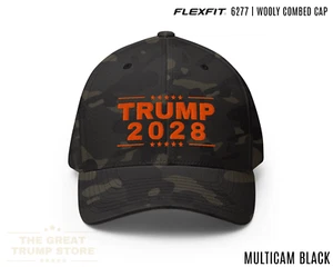 Trump 2028 Hat Flexfit Camo Trump Baseball Cap for Men Women, Orange Embroidery - Picture 1 of 39