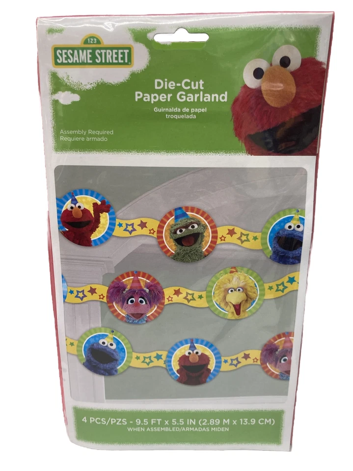 Guirnalda de cumpleaños de papel troquelado Plaza Sésamo Galleta Elmo Oscar 9,5 pies x 5,5 pulgadas Nuevo en paquete Foto 1 de 1