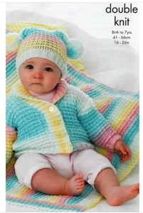 Children's 0-7 m cardigan, hat, blanket, knitting 3 pattern set - Picture 1 of 2