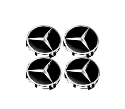 Set of 4 Mercedes Benz 75MM Black & Silver Wheel Hub Center Caps New OEM AMG - Image 1 of 4