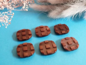 907B Chequerboard Buttons " Checkerboard " Brown Iridescent Lot Of 6 Ép. Vintage - Picture 1 of 4