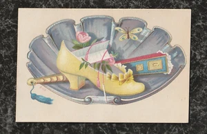 Victorian Trade Card Wm Eaton Made to Order Shoes New York Slipper Fan 4.5x3 - Bild 1 von 2
