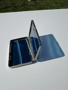 ATEMBERAUBENDE UNGEWÖHNLICHE ART DECO STERLINGSILBER ZIGARETTENHÜLLE KOBALTBLAU ACHAT 1930ERer - Bild 1 von 23
