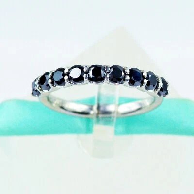 3MM Black Genuine Moissanite Wedding Band, 925 Sterling Silver, 9Stone Style - Image 1 of 4