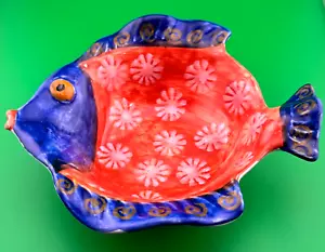 Vintage Fish Shaped Hand Painted Ceramic Dish Plate Made In Italy - Picture 1 of 11