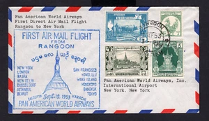 Birmania 1953 Rangoon primo volo FFC per New York USA, Pan American World Airways - Foto 1 di 2