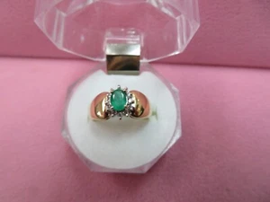 Vtg 14k Solid Y. Gold Emerald Diamond Ring Size 6.75 - 3.08 Grams - Picture 1 of 8