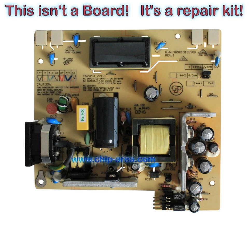 Repair Kit Capacitors For LCD Acer AL1706A Rev.1 For Power Supply FSP043-2PI01 - Image 1 of 1