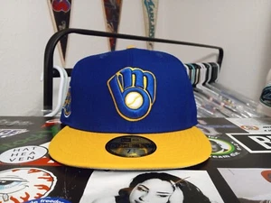 New Era 59Fifty Milwaukee Brewers Fitted Hat Side Patch Grey UV Size 7 3/8 - Picture 1 of 8