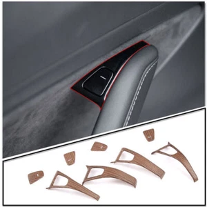 Fit For Tesla Model 3 2017-2022 Wood ABS Door Lock Switch Frame Cover Trim 8PCS - Imagen 1 de 7