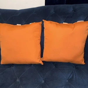 Sunbrella Outdoor Throw Pillows Set 2 Solid Orange Acrylic - Picture 1 of 4