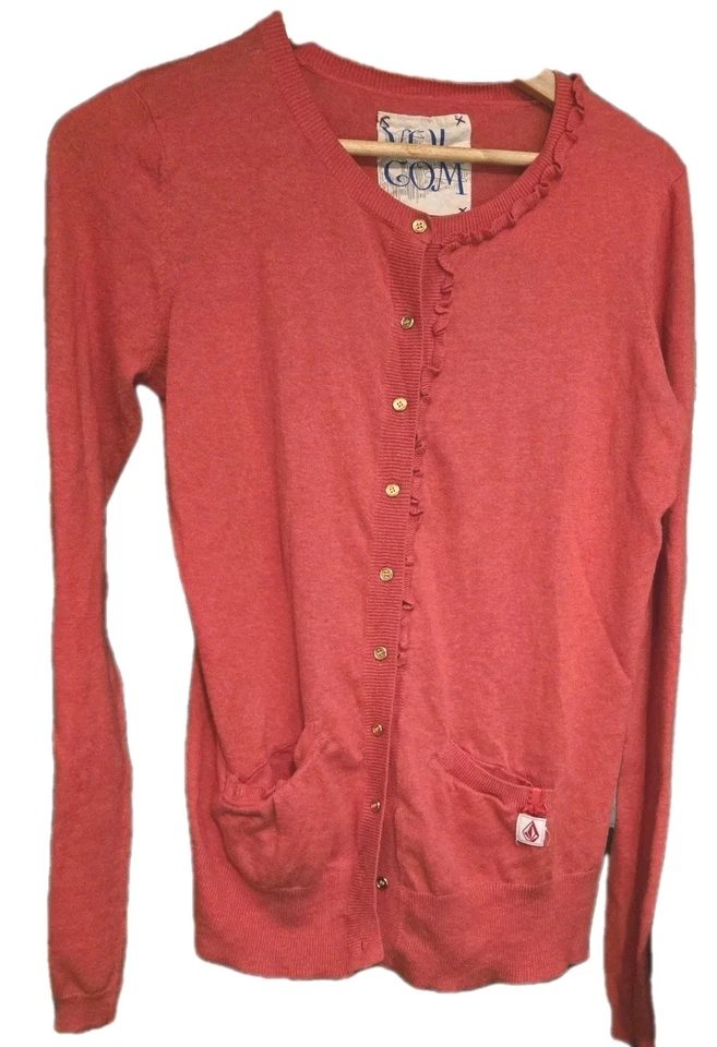 VOLCOM STONE RED CARDIGAN SWEATER WITH GOLD BUTTONS VTG WOMEN'S SIZE LARGE 🔥 - Image 1 of 4