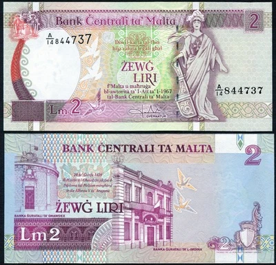 Malta 2 liri 1994 Malta Standing & Gozo Bank Buildings P45b Series A/14 UNC CM - Image 1 of 4
