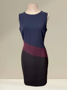 Tommy Hilfiger Kleid Navy Schwarz mit weinrotem Akzent Logo Gold Reißverschluss Pencil Business - Bild 1 von 7
