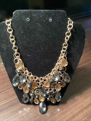 Collar babero vintage Alfani tono dorado color ámbar y piedras ahumadas 20" Foto 1 de 4