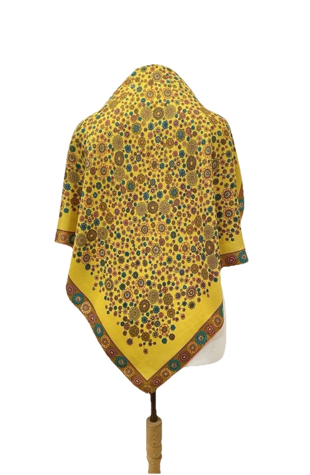 Bufanda de seda geométrica floral amarilla vintage H71# patrón boho envoltura cuadrada Foto 1 de 3