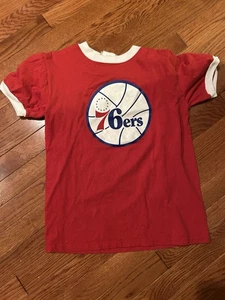 PHILADELPHIA 76ERS SIXERS Ringer T Shirt Boys Medium 10-12 Sixers Majestic - Picture 1 of 4