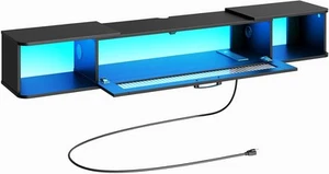 HOOBRO Floating TV Stand with LED Light Power Outlet for TVs 55.1 Inch, Black - Picture 1 of 9