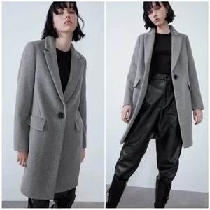 NWT ZARA Wool Blend Lapel Collar Single Breasted Coat Large - Picture 1 of 12