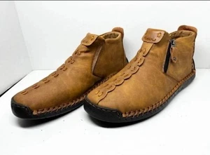 Medieval Leather Renaissance Men's Boots - Casual Slip-On Shoes with Side Zipper - Picture 1 of 11