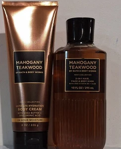 Bath & Body Works Colección Hombre Caoba Madera de Teca Crema Corporal y Lavado Lote De 2 - Imagen 1 de 1