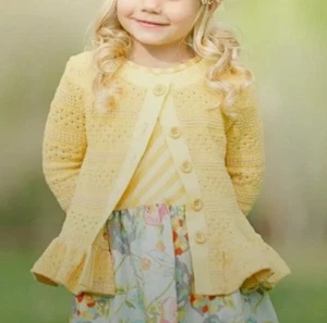 Persnickety Yellow Ruffle Knit Cardigan Sweater Girls Size 6 Years - Picture 1 of 10