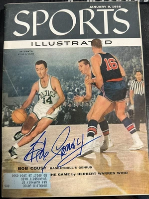 Bob Cousy Firmado 9 de enero 1956 Edición de la Revista Sport Illustrated BAS HOF Foto 1 de 3