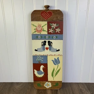 Vintage Hand Painted Wood Wall Hanging Board Cottage Core Country Signed Geese - Picture 1 of 12