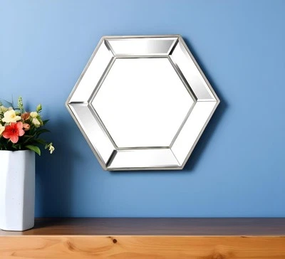 18" Silver Hexagon Glass Framed Accent Mirror - Image 1 of 4