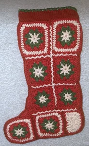 Medias de Navidad vintage hechas a mano abuela cuadradas ganchillo 17" - Imagen 1 de 4