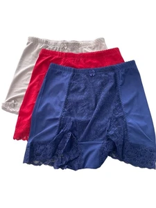 Rhonda Shear 3 Pack Classic Pin Up Boyshort Panty Size Large Gray Red Blue Lace - Picture 1 of 10